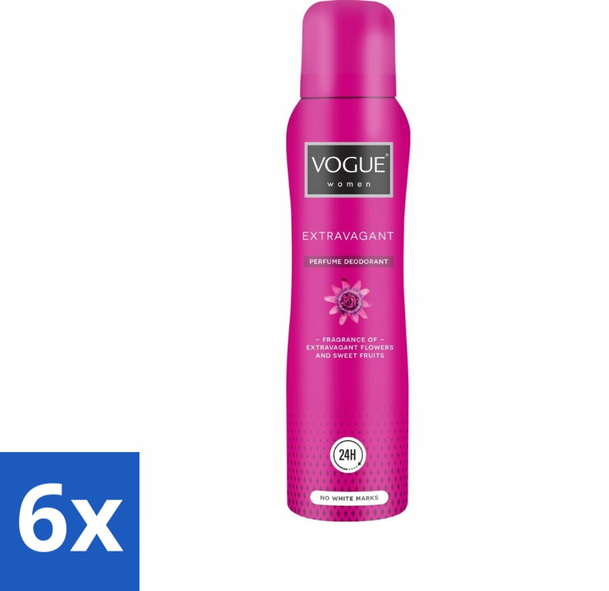6 x Vogue Women - Extravagant - Parfum Deodorant - 150 ml - Parfum Deodorant - Fruitige Geur - Bloemige Geur - 24 Uur Bescherming - Zweetbescherming