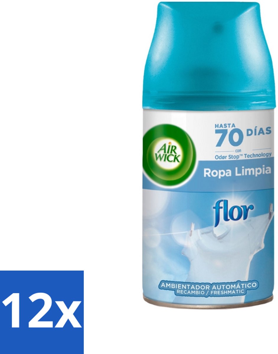 12 x Air Wick - Luchtverfrisser Navulling - Bloem & Fris - Automatische Spray - 250 ml - Luchtverfrisser Bloem En Fris - Bloemige Geur - Geurverspreiding - 24/7 Geurstop - Automatische Spray
