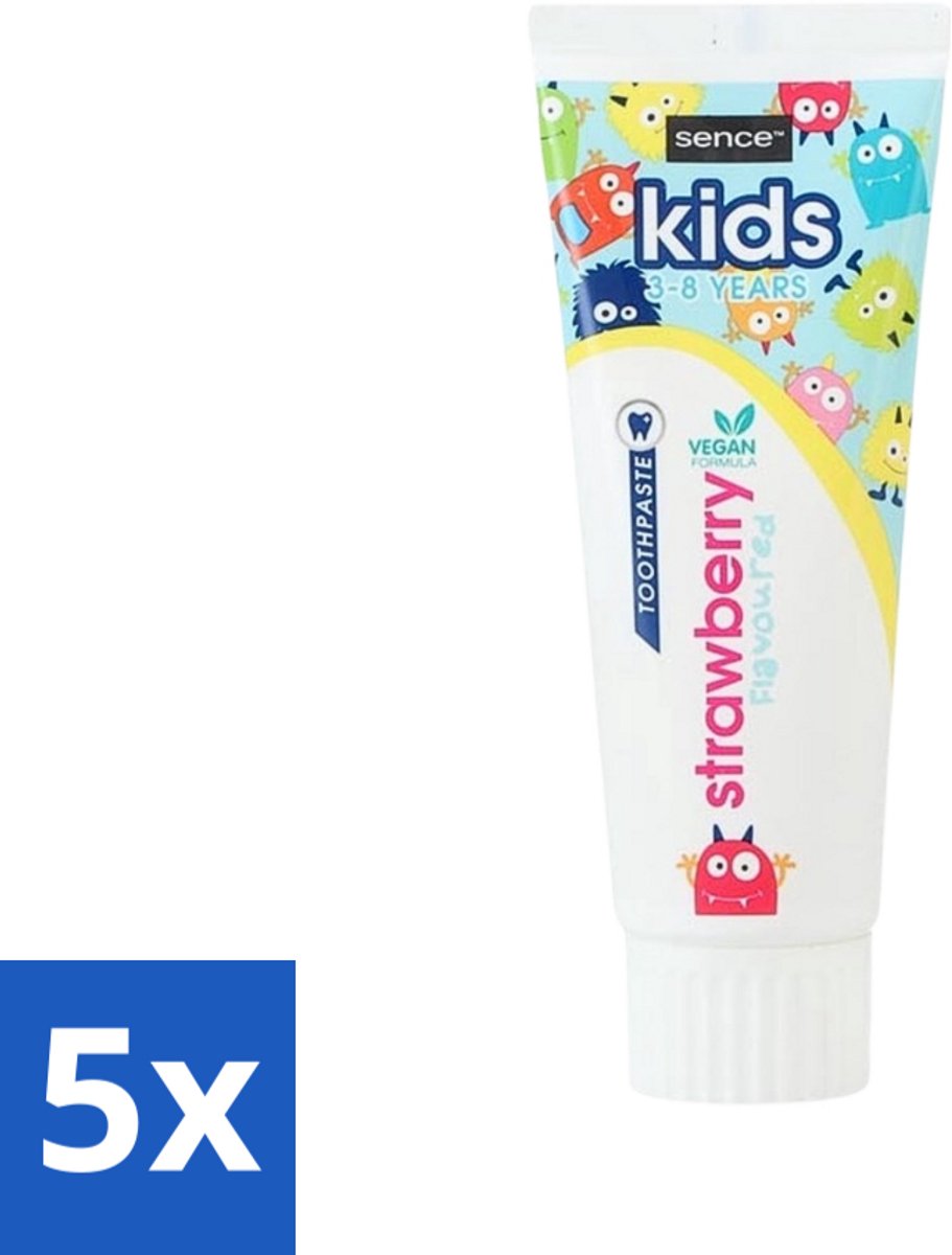 5 x Sence - Kids 3-8 Jaar - Tandpasta - Aardbei Smaak - Vegan - 75 ml - Tandpasta Voor Kinderen - Kindertandpasta - Aardbei Tandpasta - Vegan Tandpasta - Tandenpoetsen Voor Kinderen