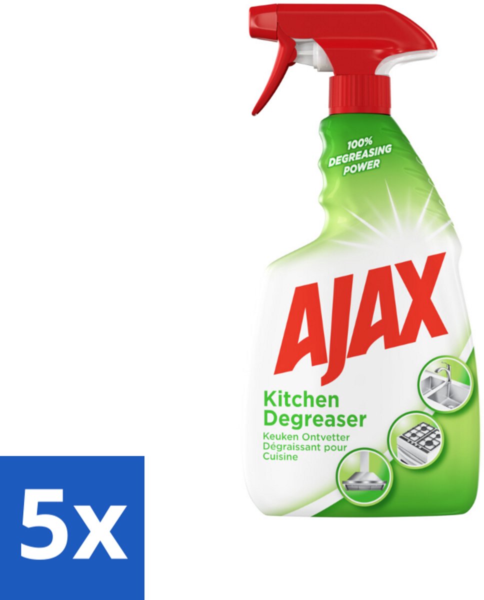 5 x Ajax Keukenspray 750 ml - Keukenontvetter - Vetverwijderen - Keuken Reinigen - Keukenoppervlakken Reinigen - Hardnekkig Vet Verwijderen