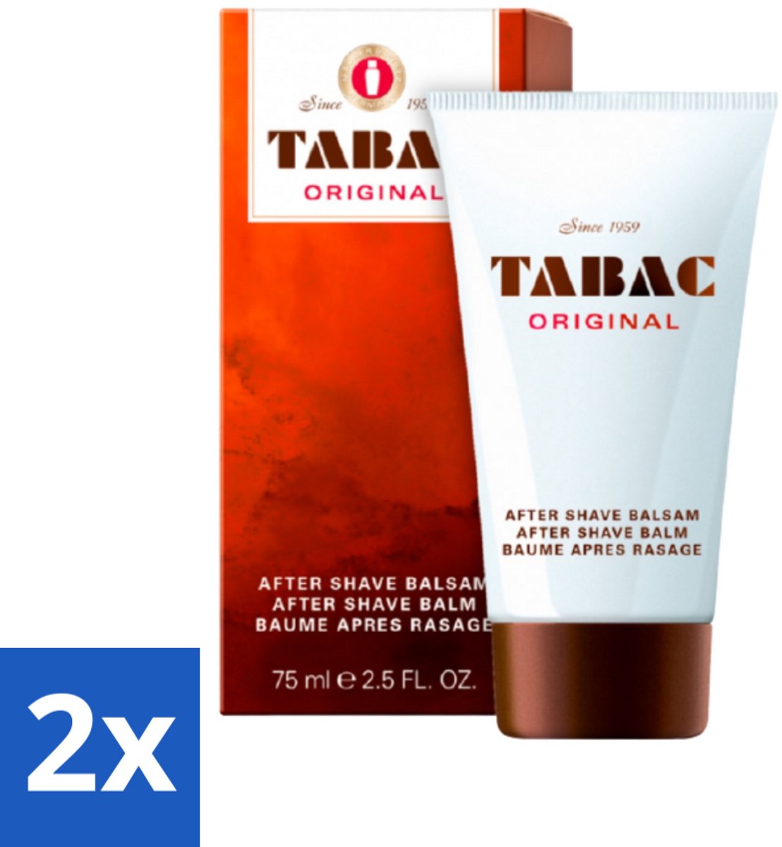 2 x Tabac Original Men - Aftershave Balsem - Verzachtend - 75 ml - Aftershave Balsem - Huid Verzorgen - Scheren Na - Droge Huid - Huid Kalmeren