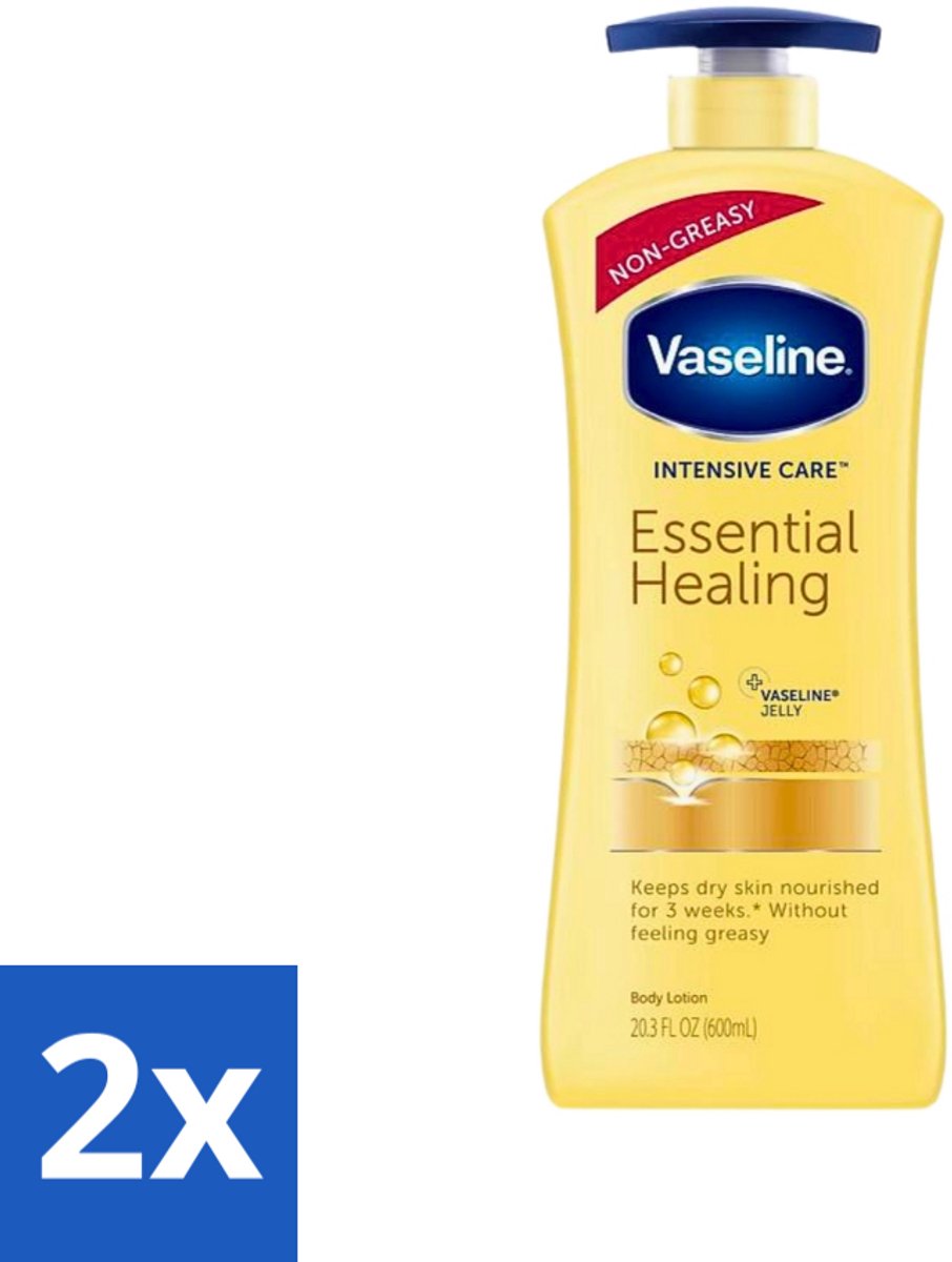 2 x Vaseline - Essential Healing - Body Lotion - Intensief Voedend - 600 ml - Huidverzorging - Hydratatie - Droge Huid - Herstel - Bodymilk