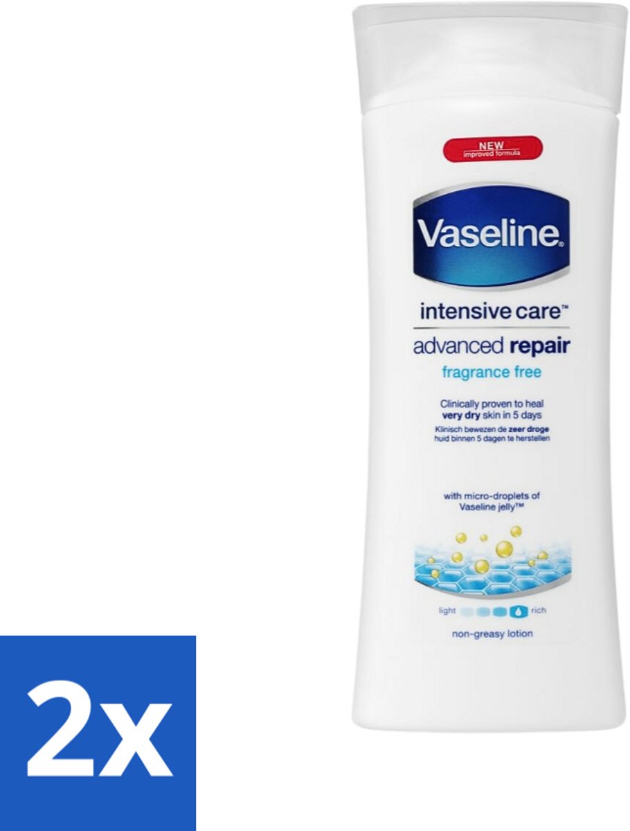 2 x Vaseline - Advanced Repair - Bodylotion - Voor Droge Huid - 400 ml - Hydratatie - Huidbarrière - Droge Huid - Gebarsten Huid - Vaseline Advanced Repair