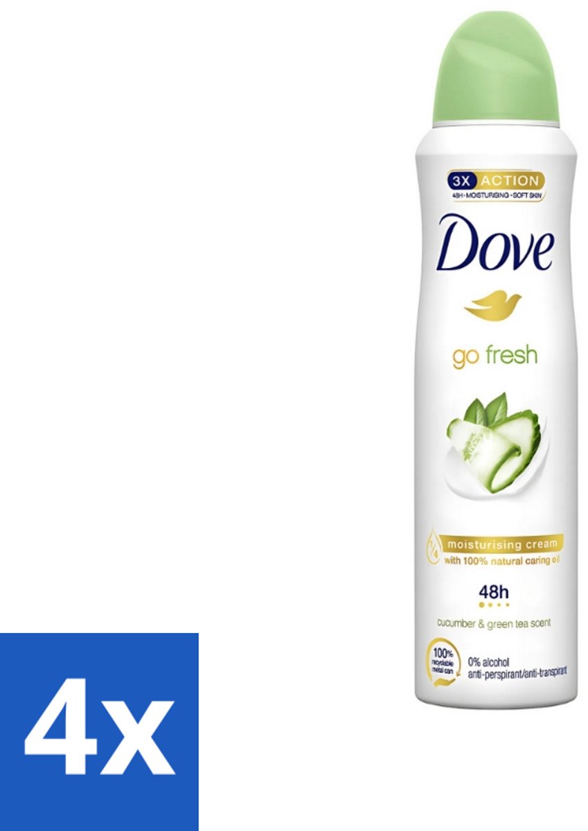 4 x Dove - Deodorant - Go Fresh Cucumber & Green Tea - Frisse en kalmerende geur - 250 ml - Cucumber & Green Tea Deodorant - Deodorant Spray - Fris Geur - Zweetbescherming - Geur Van Komkommer