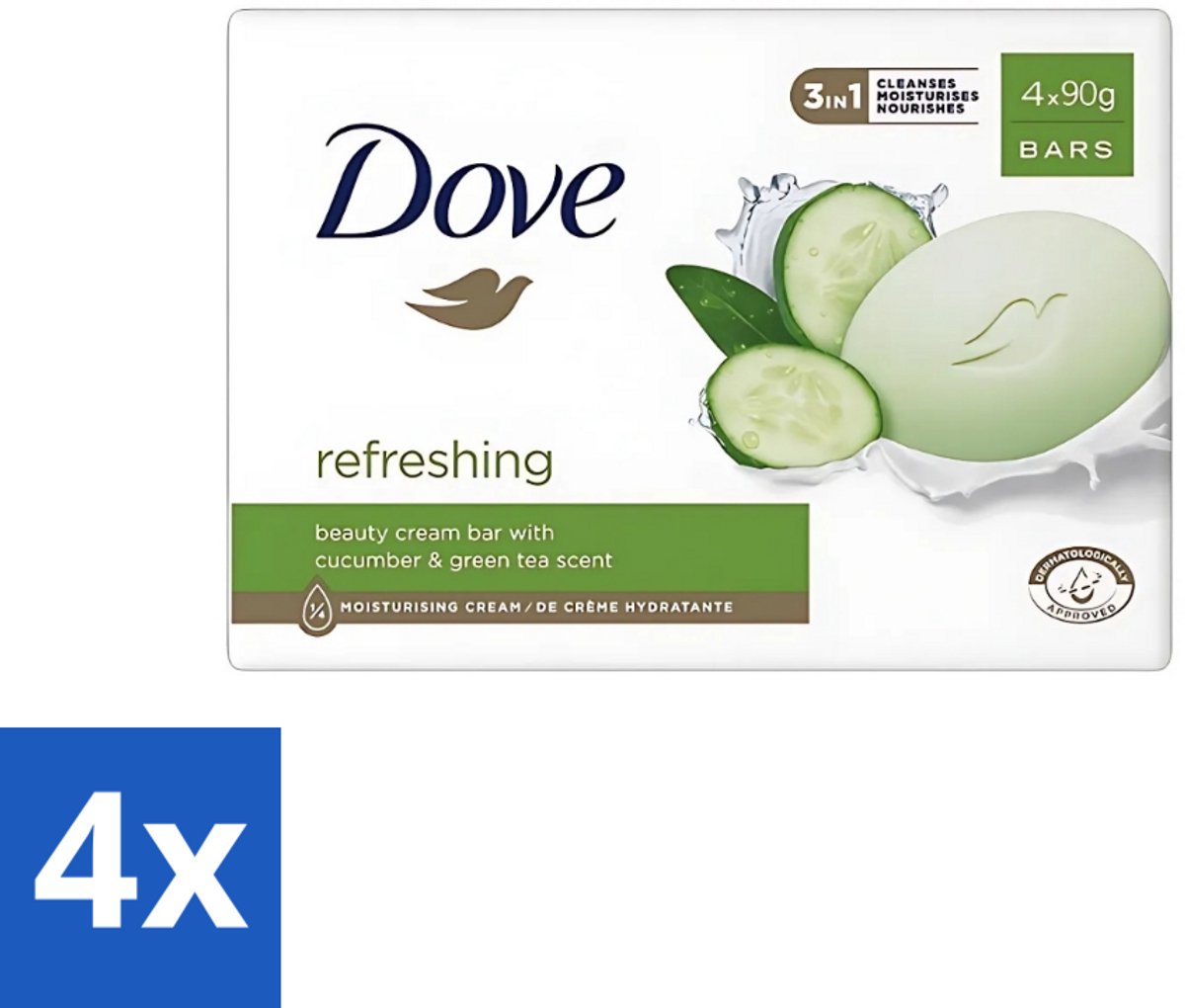4 x Dove - Zeep - Go Fresh Touch - Komkommer & Groene Thee - Verfrissend - 4 x 90 gram - Dove Zeep - Go Fresh Touch - Komkommer - Groene Thee - Verfrissend