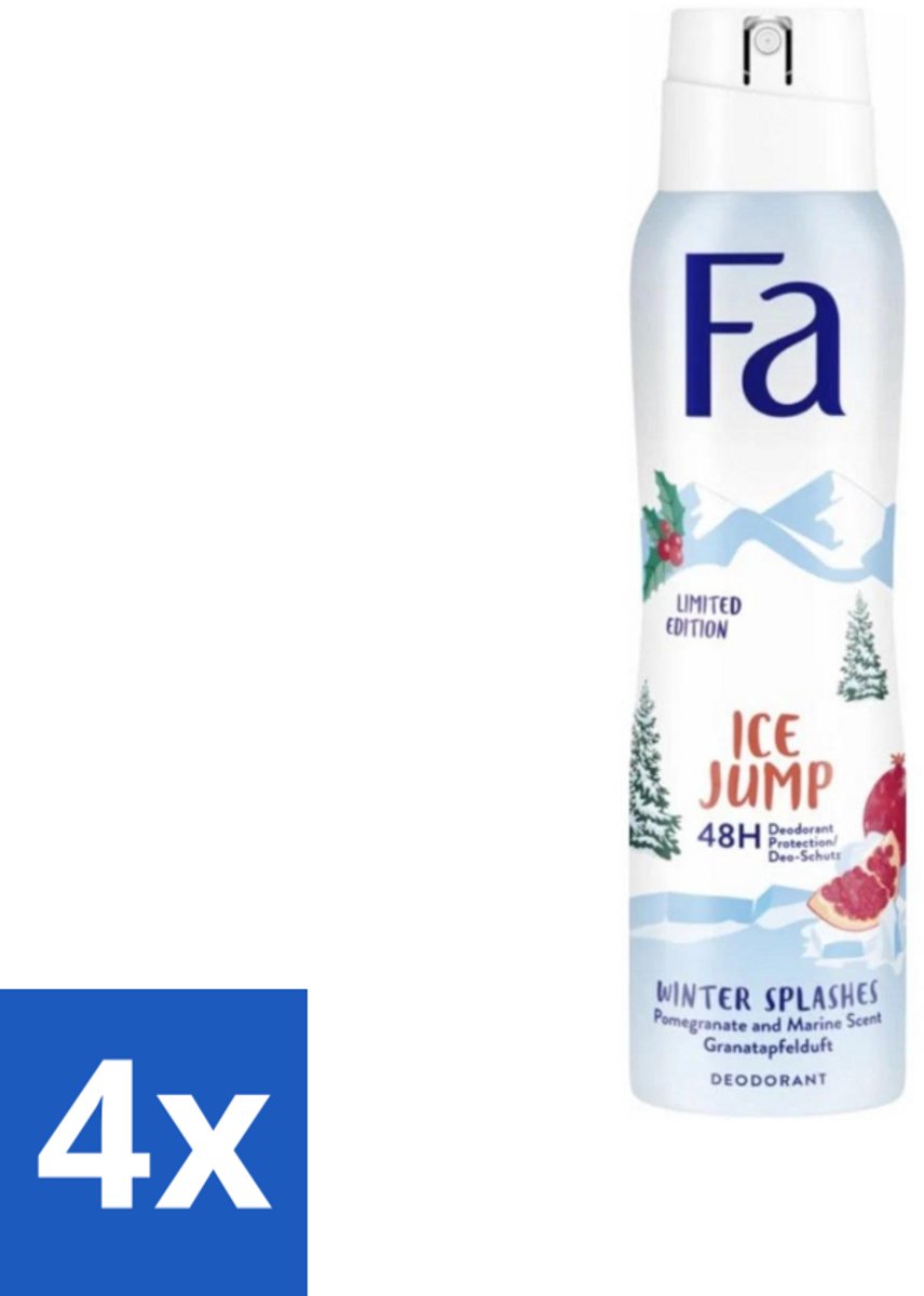 4 x Fa - Deodorant Spray - Winter Splashes Ice Jump - Koel - 48 uur Bescherming - 150 ml - Deodorant Spray - Winter Splashes Ice Jump - 48 Uur Bescherming - Koel - Fris