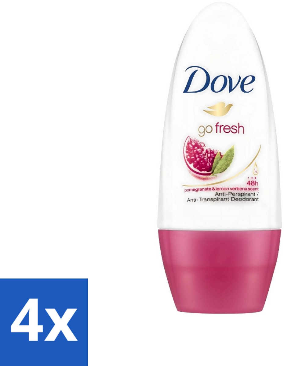 4 x Dove - Deodorant - Roll-on Go Fresh Granaatappel - Frisse geur - 50 ml - Dove Go Fresh - Granaatappel - Roll-on Deodorant - Anti-transpirant - Fruitige Geur