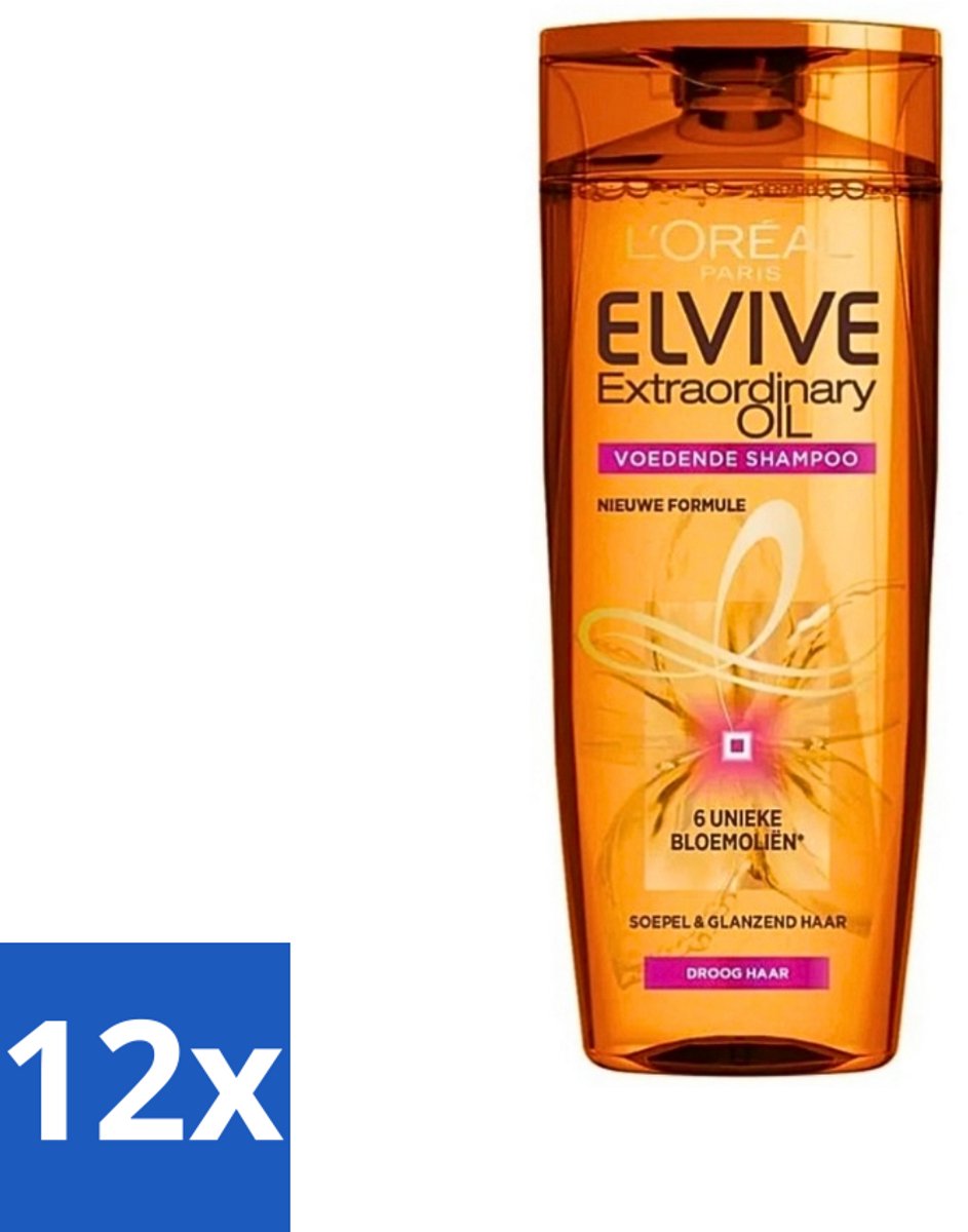 L'Oréal Paris Elvive - Shampoo - Extraordinary Oil - Voor Droog Haar - Met Marula- en Camelia-Olie - 250 ml - Voordeelverpakking - 12 stuks