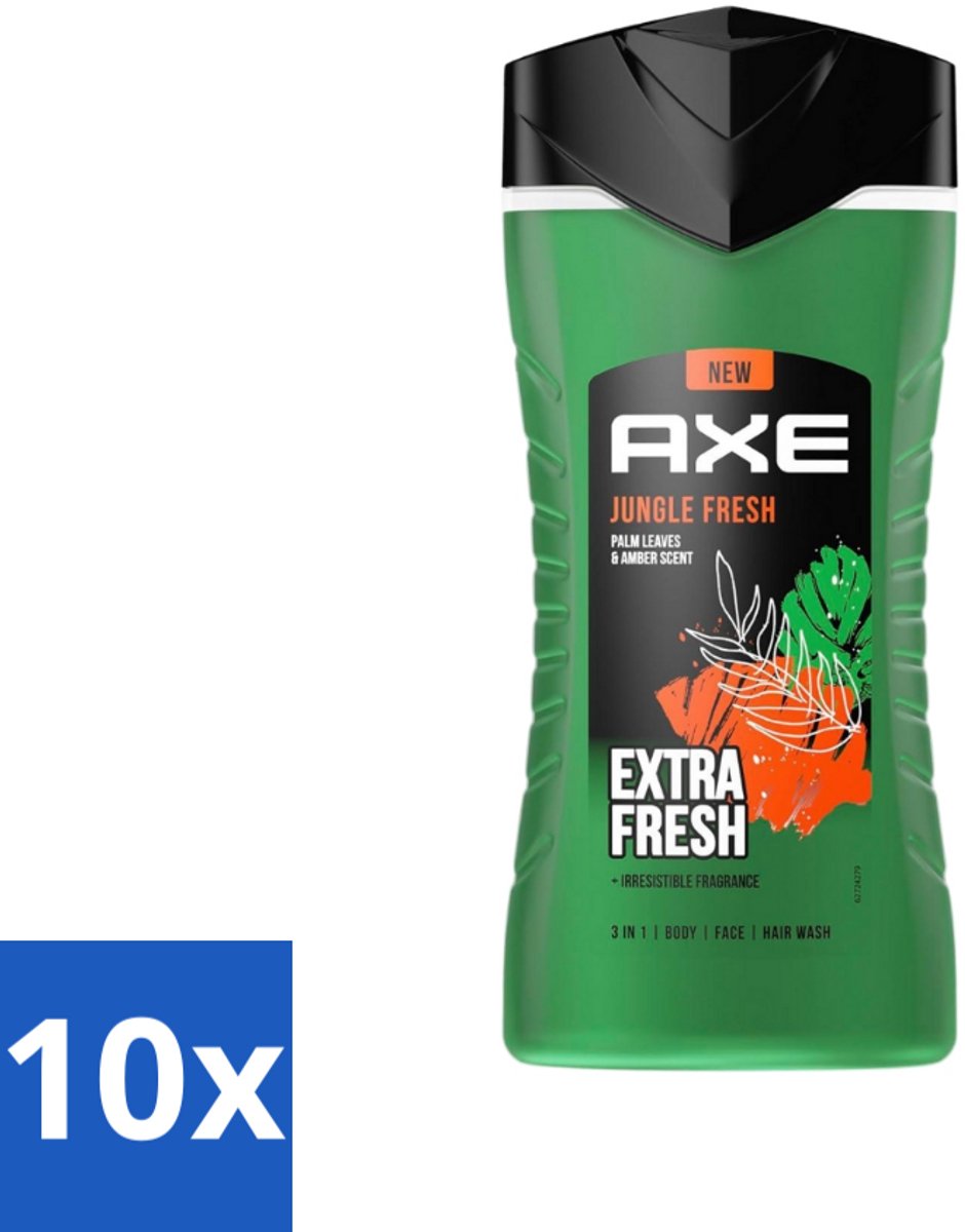 Axe - 3-in-1 Douchegel - Jungle Fresh - Palm Leaves & Amber - Extra Fresh - 250 ml - Bulkverpakking - 10 stuks