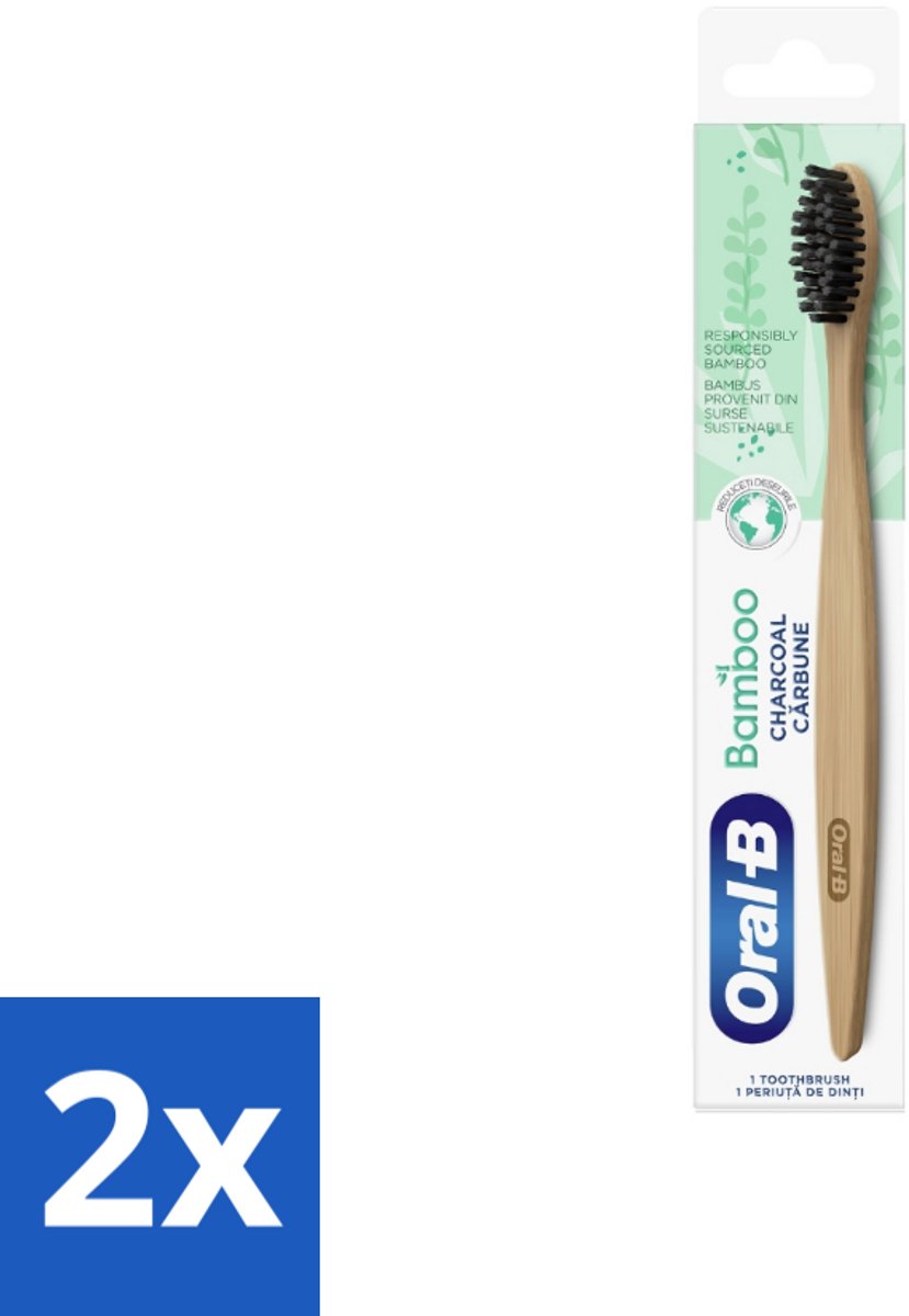 2 x Oral-B - Tandenborstel - Bamboe - Houtskool - 1 Tandenborstel - Tandenborstel Bamboe - Tandenborstel Houtskool - Duurzame Tandenborstel - Ecologische Tandenborstel - Bamboe Handgreep