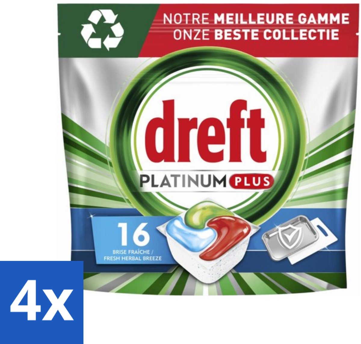 4 x Dreft Platinum Plus - All In One - Vaatwascapsules - Fresh Herbal Breeze - 16 Afwasbeurten - Vaatwascapsules - Vaatwasser - Schone Vaat - Frisse Geur - Vaatwasser Capsules