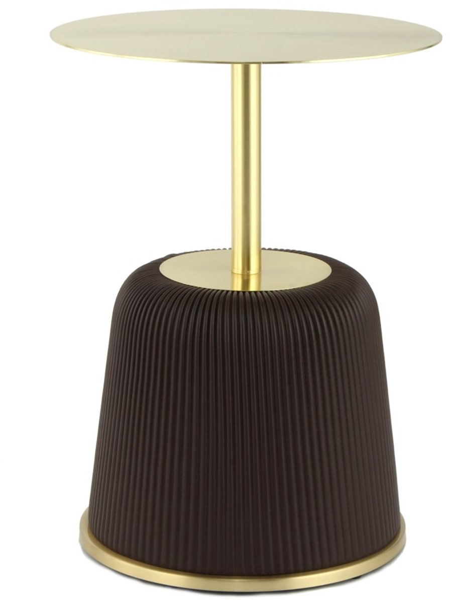 Padiro ronde bijzettafel Ø 40 x 55 cm - bruin - Modern Art-Déco Glamour Look - PU-stof en ijzeren onderstel