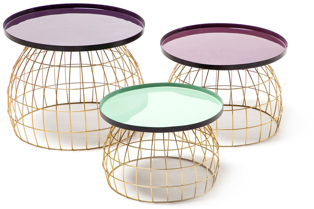 Padiro ronde bijzettafels set van 3 - meerkleurig - Modern Art-Déco Glamour Look - ijzeren onderstel
