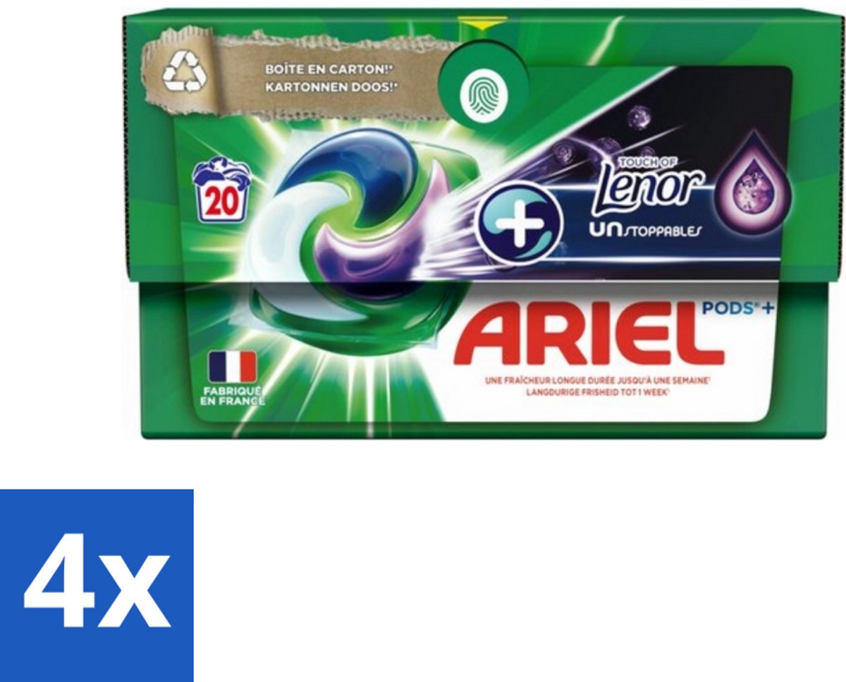Ariel Original - Touch of Lenor Unstoppables - Wasmiddelcapsules - Pods+ - Witte en Gekleurde Was - 20 Wasbeurten - Voordeelverpakking - 4 stuks