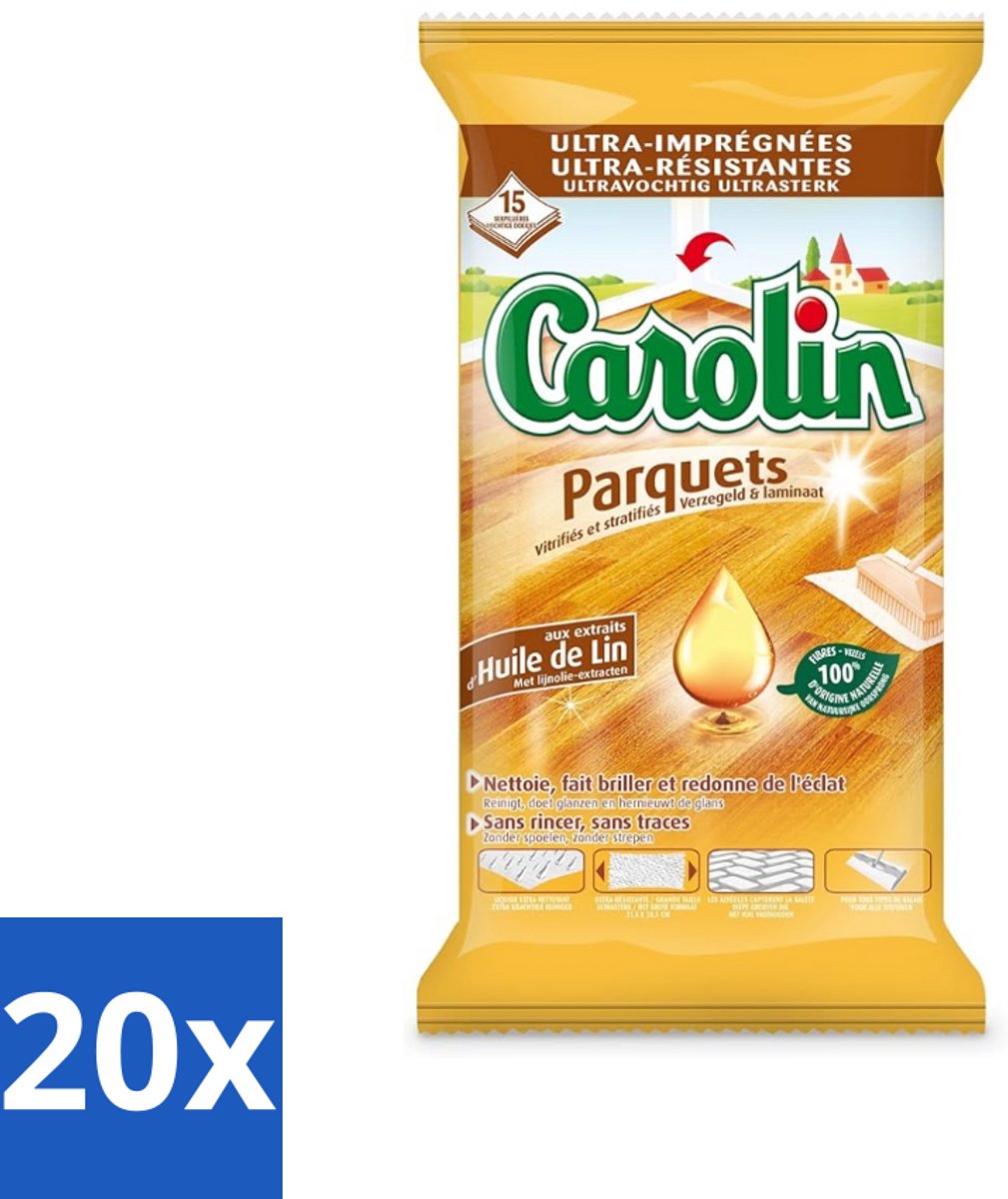 Carolin - Parket Vloerdoekjes - Schoonmaakdoek - Met Lijnolie - 15 Doekjes - Bulkverpakking - 20 stuks