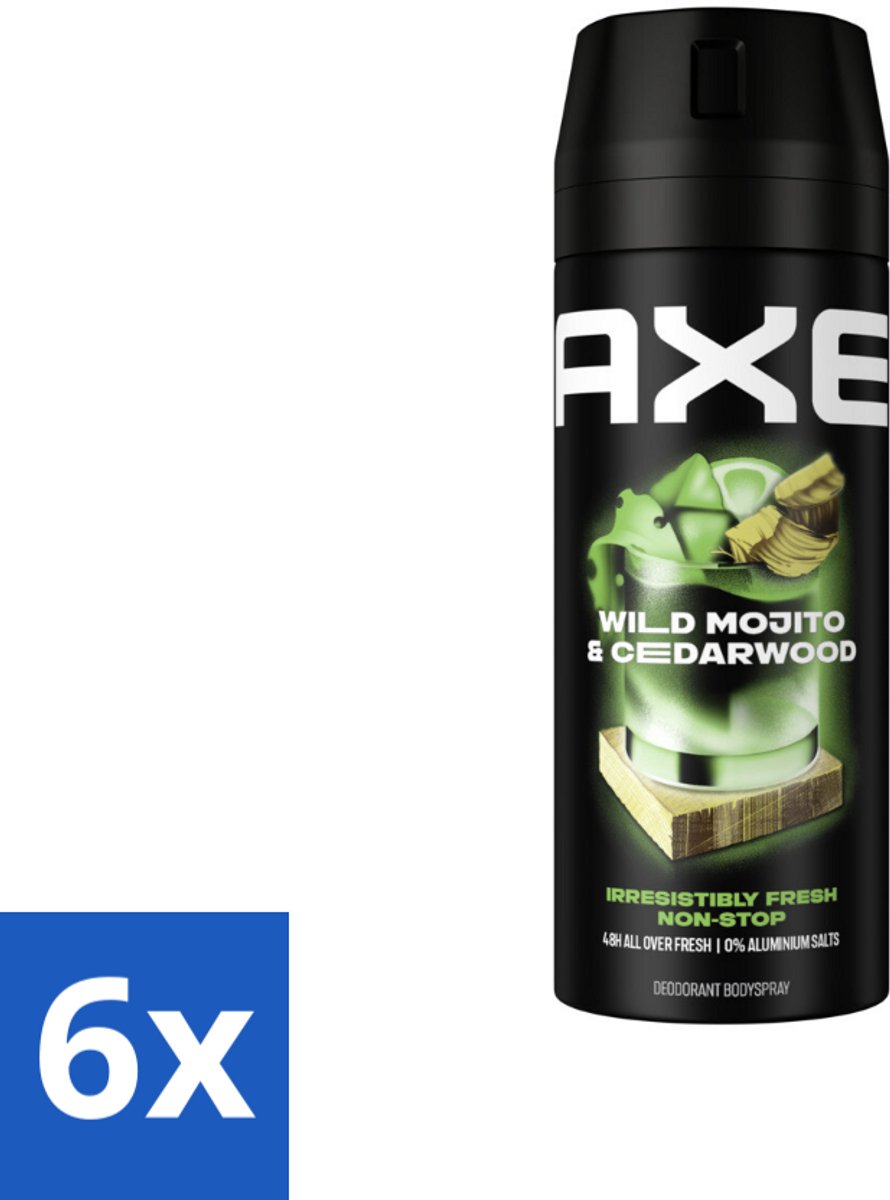 6 x Axe - Deodorant Bodyspray - 48hrs Fresh - Green Mojito & Cedarwood - 150 ml - Deodorant - Deodorant Spray - Axe - Green Mojito - Cedarwood