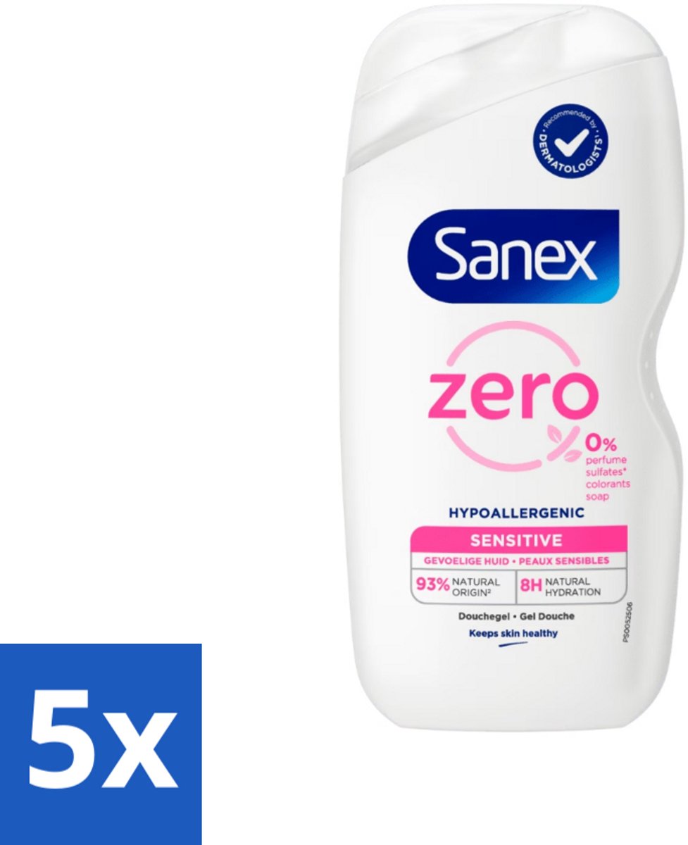 Sanex Zero% - Douchegel - Gevoelige Huid - 0% Parfumsulfaten - Hypoallergeen - 400 ml - Bulkverpakking - 5 stuks