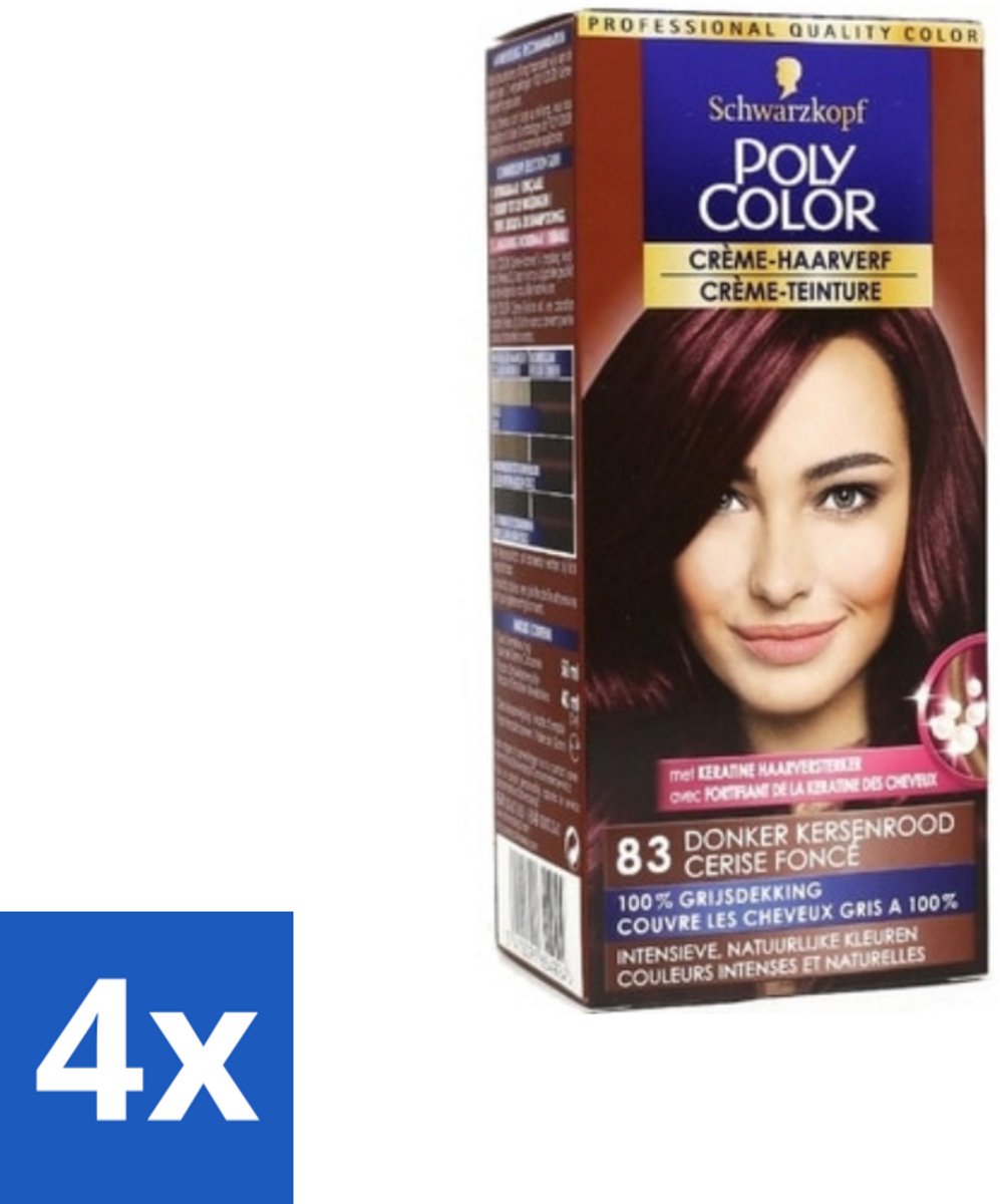 4 x Schwarzkopf - Poly Color - Haarverf - Crème - Donker Kersenrood - 50 ml - Haarverf - Permanente Haarkleur - Donker Kersenrood - Grijsdekking - Schwarzkopf Poly Color