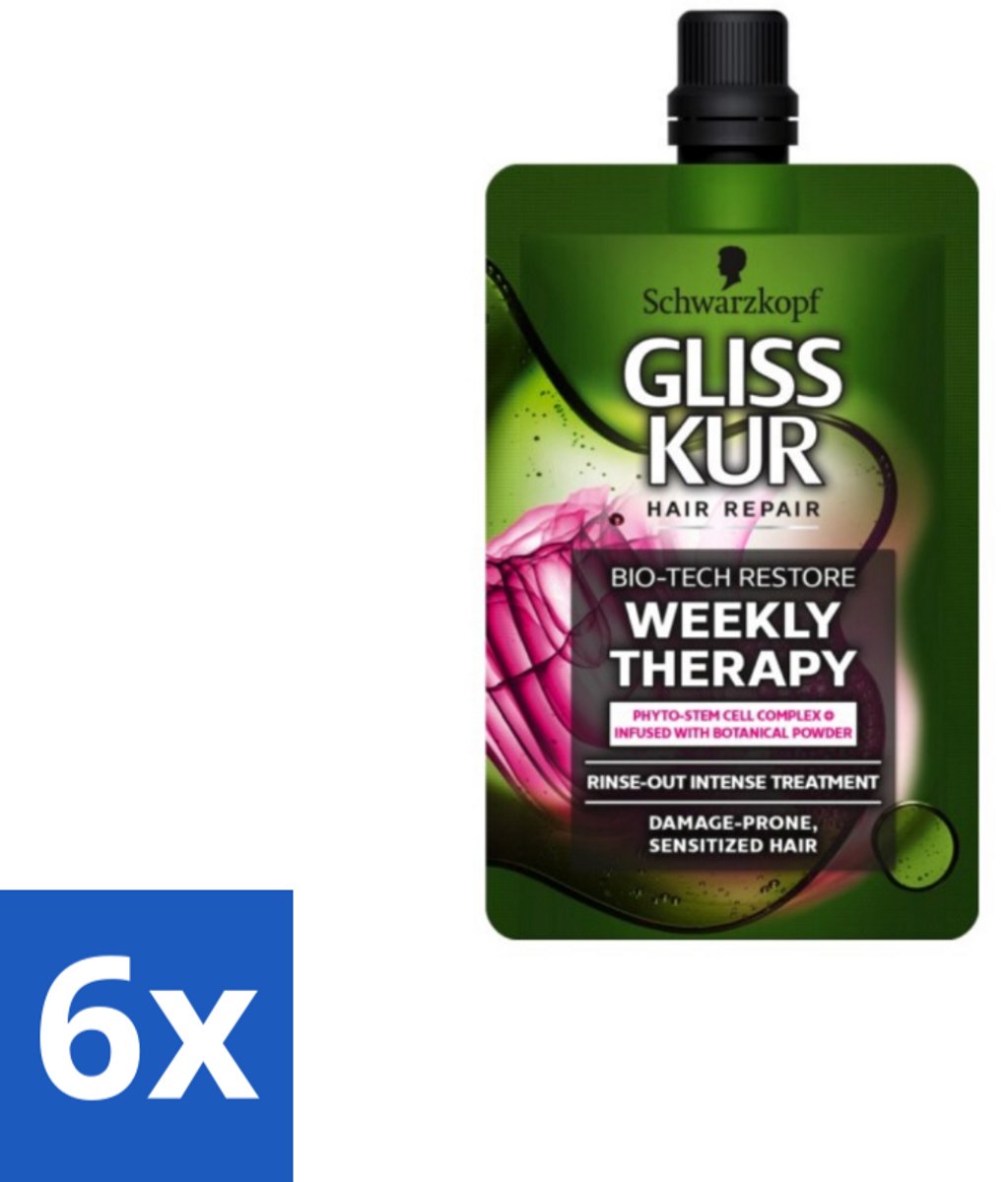 6 x Schwarzkopf - Gliss Kur - Haarverzorging - Beschadigd En Gevoelig Haar - 50 ml - Haar Masker - Beschadigd Haar - Gevoelig Haar - Herstellend Masker - Glans Masker