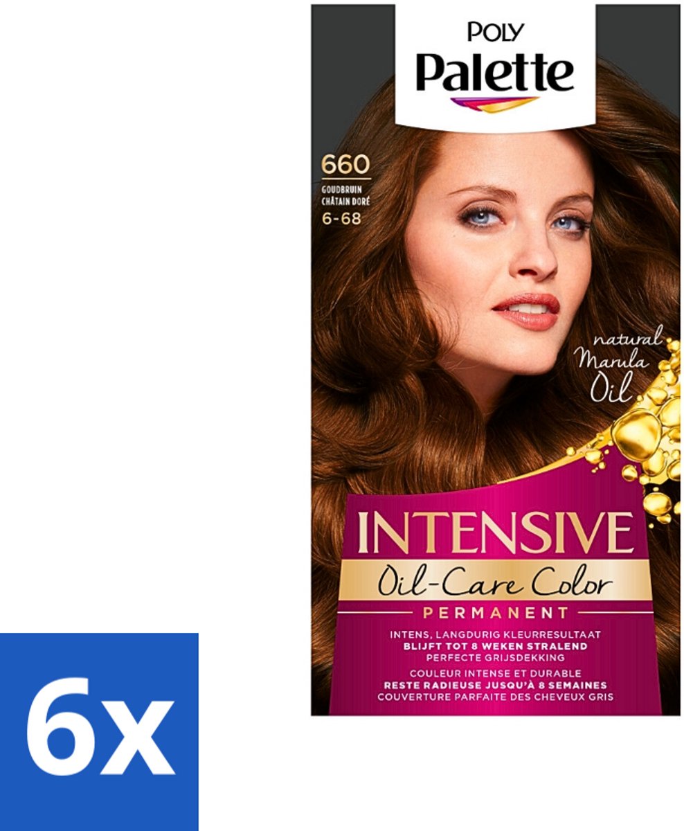 6 x Poly Palette - Haarverf - Goud Bruin 660 - 115ml - Haarverf - Goudbruin - Haarkleur - Arganolie - Glans