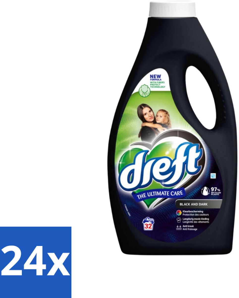 Dreft Vloeibaar Wasmiddel Zwart & Donker 32 Wasbeurten 1,4 liter - Voordeelverpakking - 24 stuks