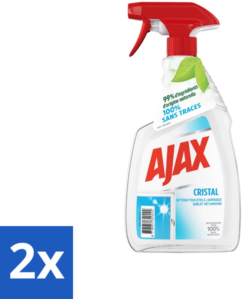 2 x Ajax - Ruitenreiniger - Cristal - Spray Met Ammoniak - 750 ml - Ramenreiniger - Ruitenreiniger - Ammoniak - Streeploos - Glasreiniger