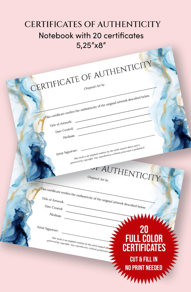 Certificate of Authenticity for Original Artwork: Small Size Certificate of Authenticity for Artwork - ShopVlot