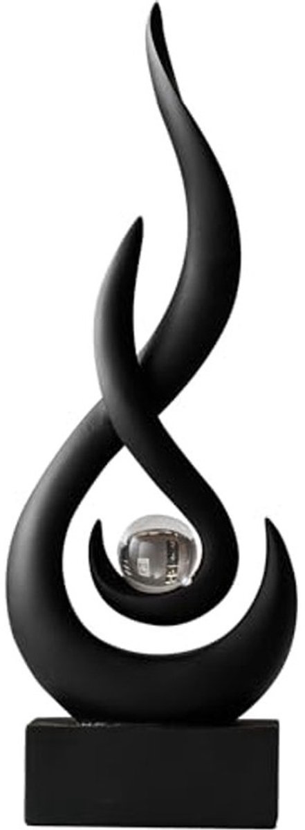 Abstracte zwarte sculptuur vlam met glazen bal - Uniek middelpunt voor moderne decoratie