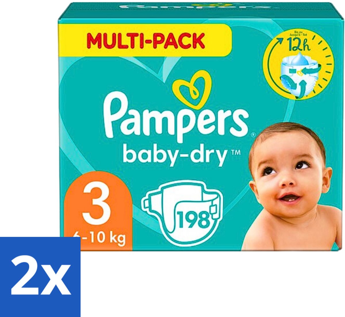 2 x Pampers - Baby-Dry - Luiers - Maat 3 (6-10 kg) - 198 Luiers - Babyluiers - Luiers Maat 3 - Pampers Baby-Dry - Luiers Tegen Lekken - Luiers Voor Baby