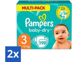 2 x Pampers - Baby-Dry - Luiers - Maat 3 (6-10 kg) - 198 Luiers - Babyluiers - Luiers Maat 3 - Pampers Baby-Dry - Luiers Tegen Lekken - Luiers Voor Baby