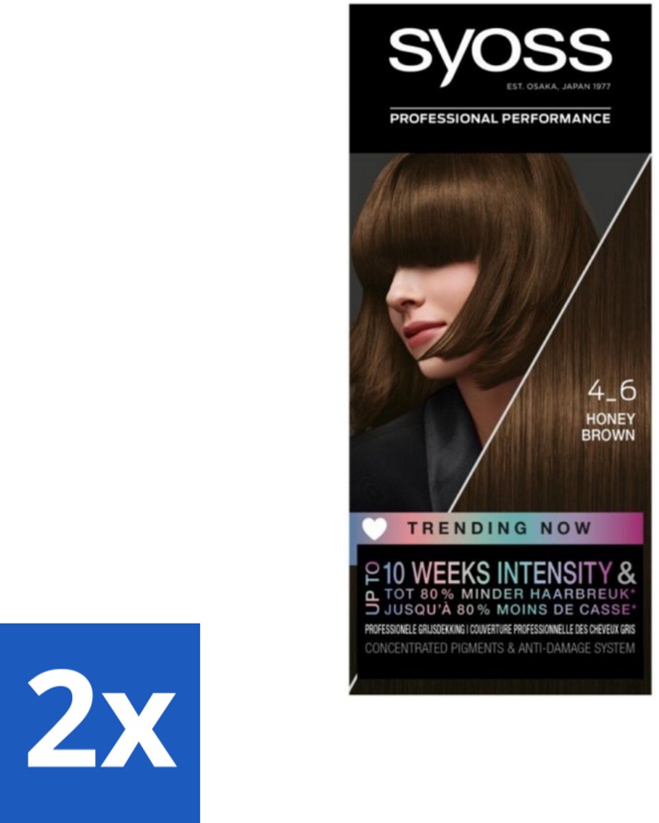 2 x Syoss - Haarverf - 4-6 Honey Brown - 1 Haarkleuring - Haarverf - Permanente Haarkleuring - Honingbruin - Syoss - Grijsdekking