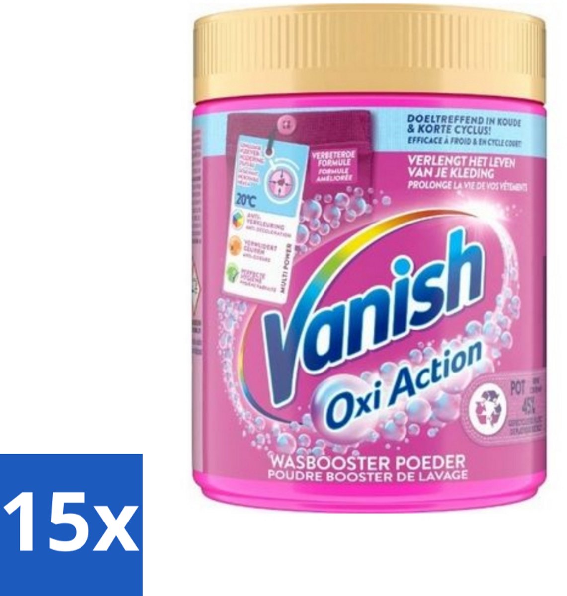 Vanish Oxi Action - Vlekkenverwijderaar Poeder - Zonder Bleek - Gekleurde Was - 530 Gram - Bulkverpakking - 15 stuks