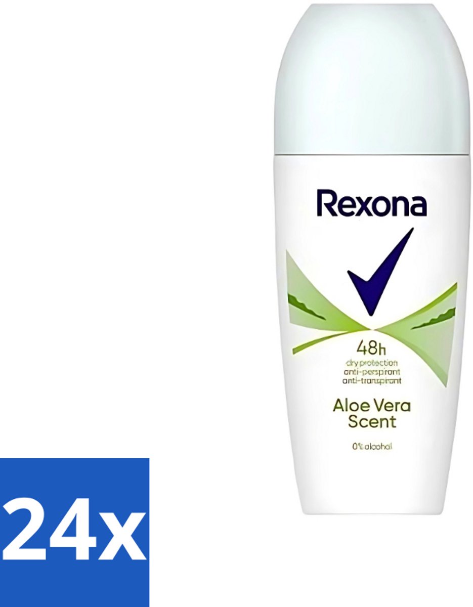 Rexona - Deodorant Roller - Aloe Vera - 0% Alcohol - Anti-Transpirant & Perspirant - 50ml - Voordeelverpakking - 24 stuks