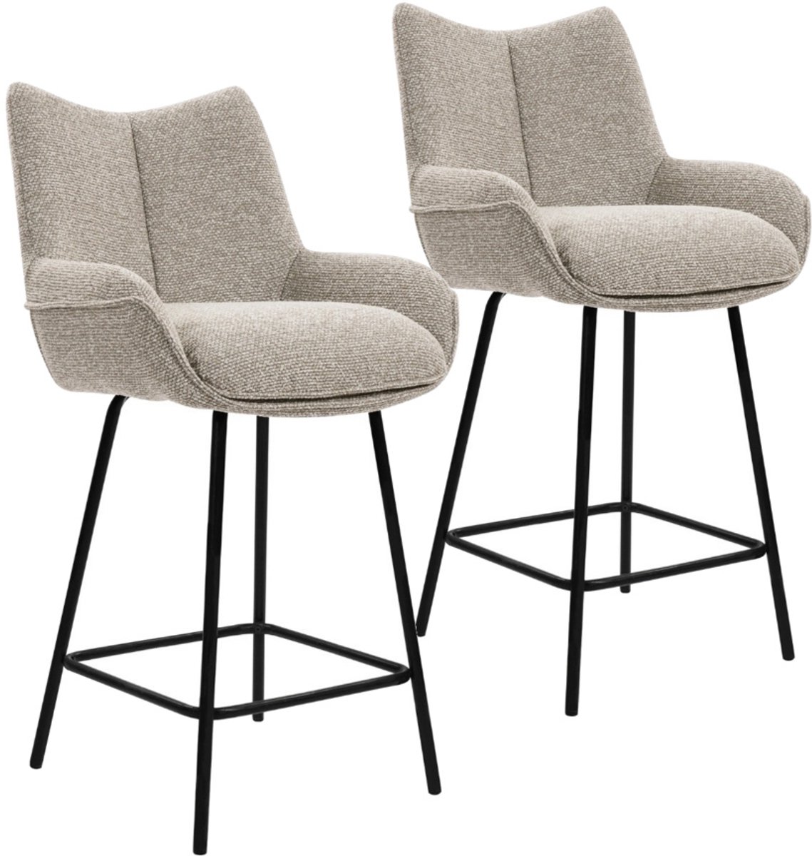 DS4U® - Ivan barkruk 65 cm - Set van 2 - Champagne - Stof - Met armleuning