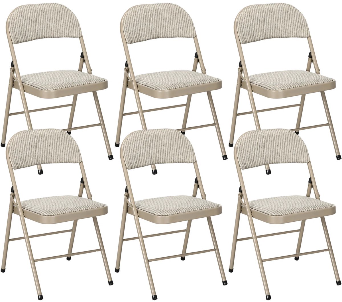 ROLIPO Klapstoelen Set van 6 – Beige Linnen Bekleding met Metalen Frame – Opvouwbaar en Ruimtebesparend – Voor Eetkamer, Vergadering en Feest