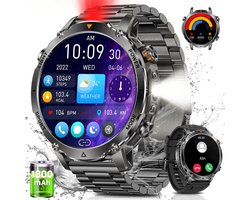FOSMET GPS Smartwatch Heren 2026 - 47mm AMOLED - 1800mAh Batterij - Belfunctie - Hartslagmeter, SpO2 & Slaapmonitor - IP68 & 5ATM Waterdicht - Militair Design - RVS & Siliconen Bandje – Geschikt voor Android en iOS - Zwart