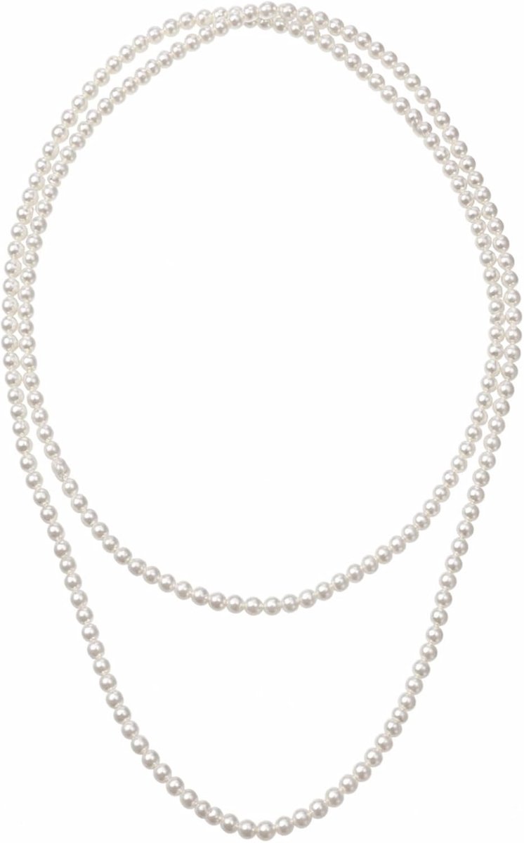 Elegante Lange Witte Parelketting van 150 cm, Vintage Stijl, Imitatie Parels, Perfect voor Feestjes en Retro Kostuums