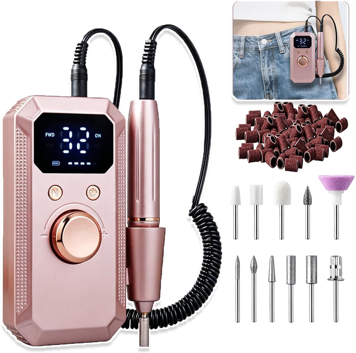 Oplaadbare Nagelvijl 32000 RPM - 11 Opzetstukken Draadloos En Draagbaar 1600mAh Batterij Roestvrij Staal - Voor Professionele Nagelkunst Manicure En Pedicure - Roségoud