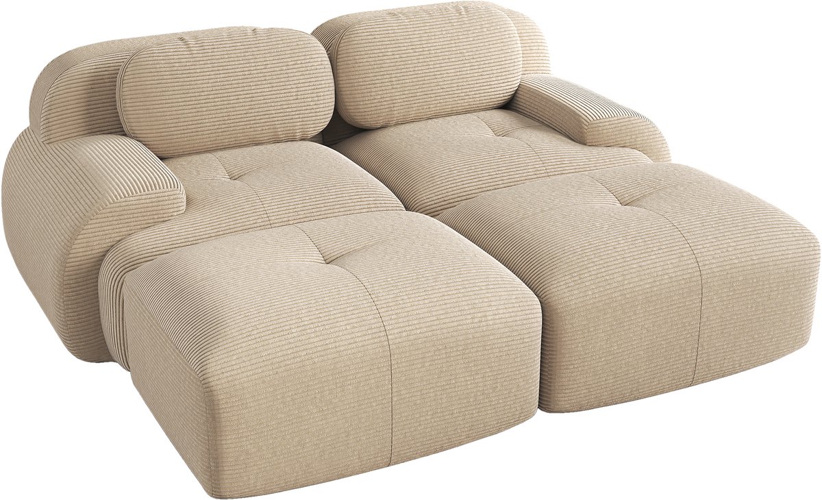 2-Zitsbank - Modulair met 2 Chaise longue Frame-loos Loveseat - Beige