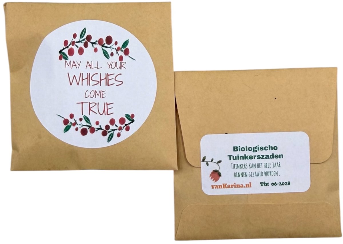10 zakjes gevuld met Tuinkers ,MAY all your WHISHES come TRUE, kerst attentie, kerst uitdeelkadootjes, attentie,klein kadootje,uitdeelkadootjes,personeels attentie,green gift,,zaden,tuin,vrolijk klein, bloemen,