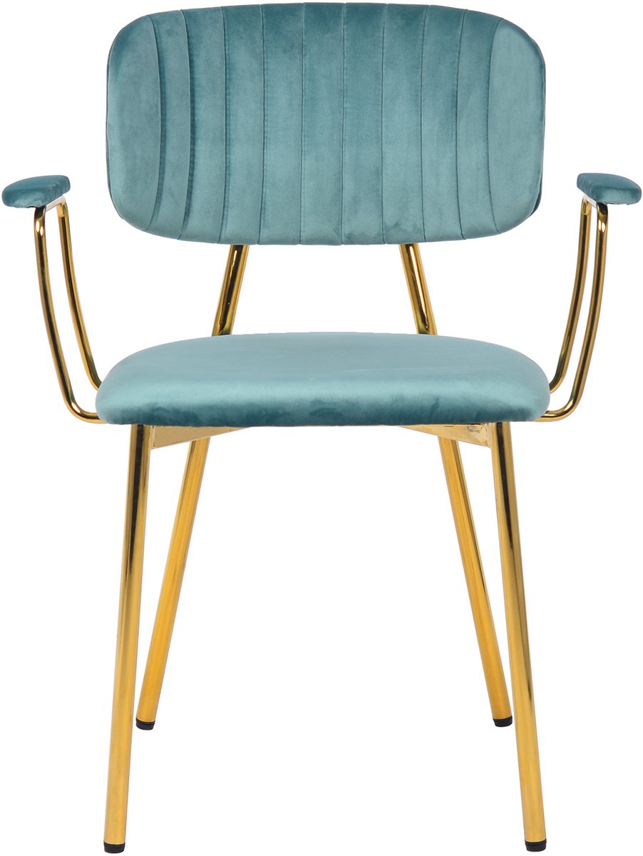 Padiro eetkamerstoelen set van 2 - mint - fluweel - met armleuningen - ijzeren onderstel - retro
