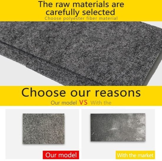 Donkergrijs polyester vezelmateriaal in vergelijking met een glanzend, donker materiaal.