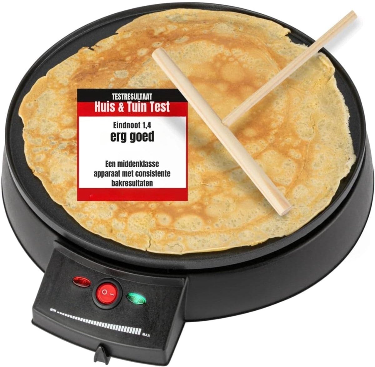 Klarven® Pannenkoekenmaker Zwart - Traploos regelbare thermostaat, Baklicht indicatie - Anti-aanbaklaag, Inclusief deegverdeler - Ø 29 cm bakoppervlak