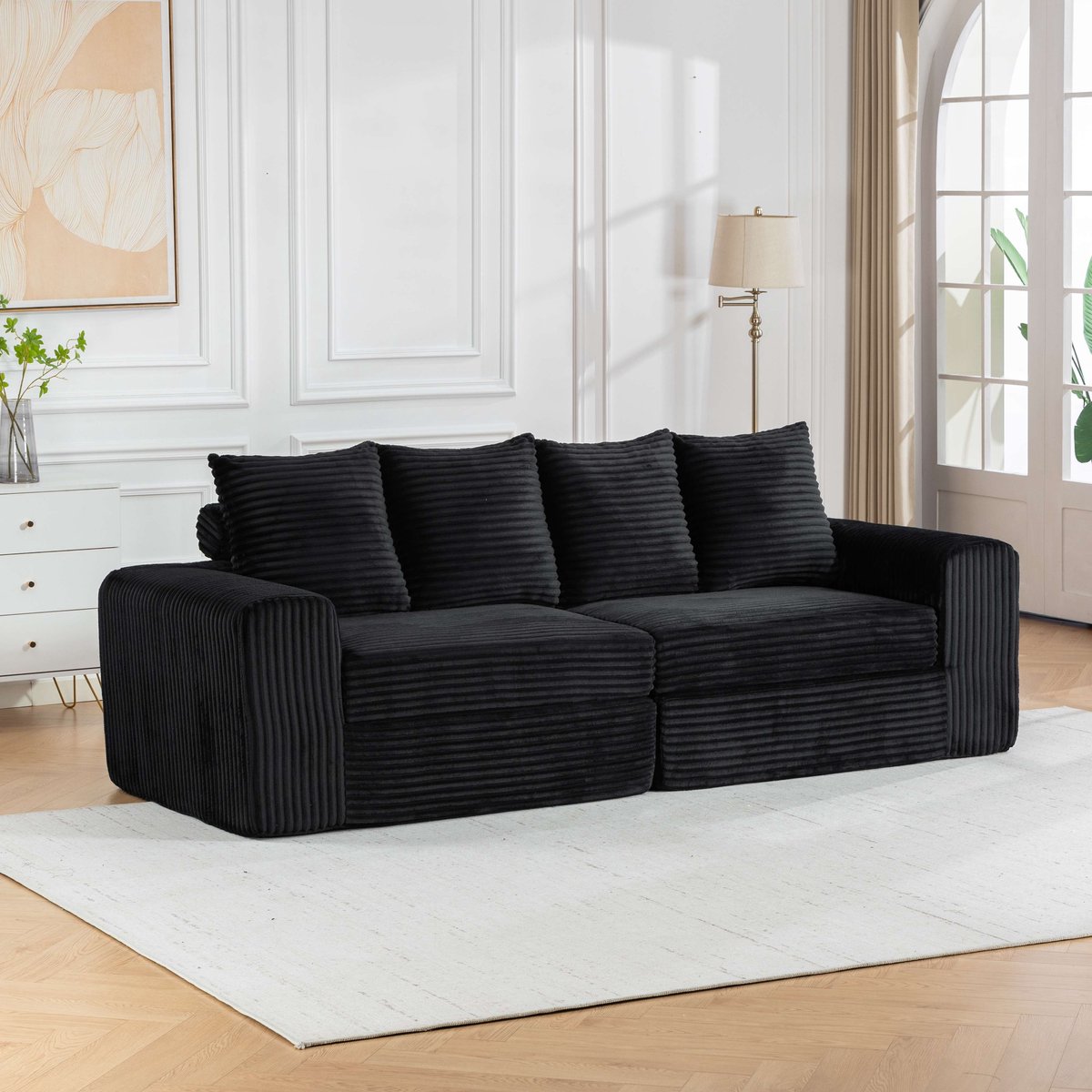 Multifunctionele Bank – Lounge Sofa voor 2–3 Personen – Zachte Bekleding – Geschikt voor Kleine Ruimtes – Hoog Veerkrachtig Schuim – Geen Montage - Zwart