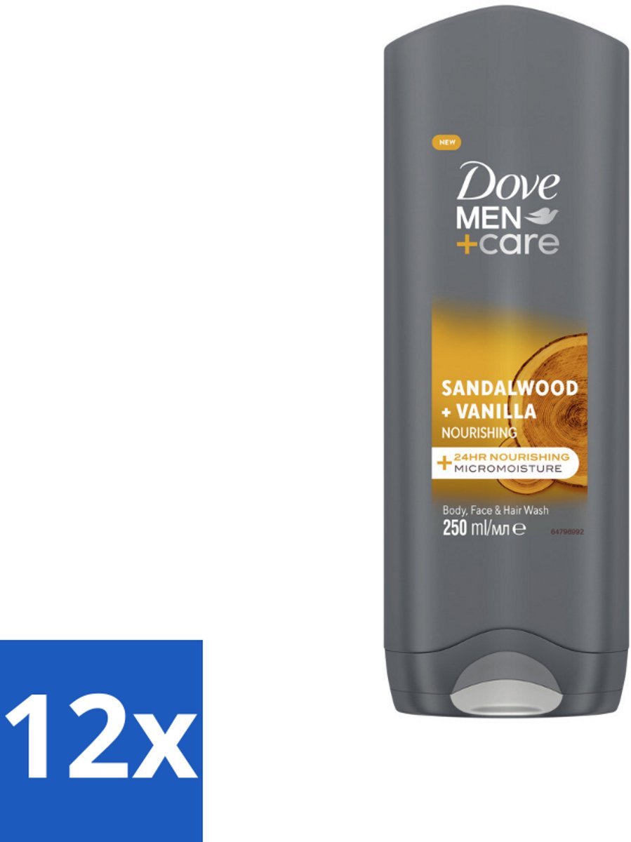 Dove – Douchegel – Men+Care Sandalwood & Vanilla – 250 ml - Voordeelverpakking - 12 stuks