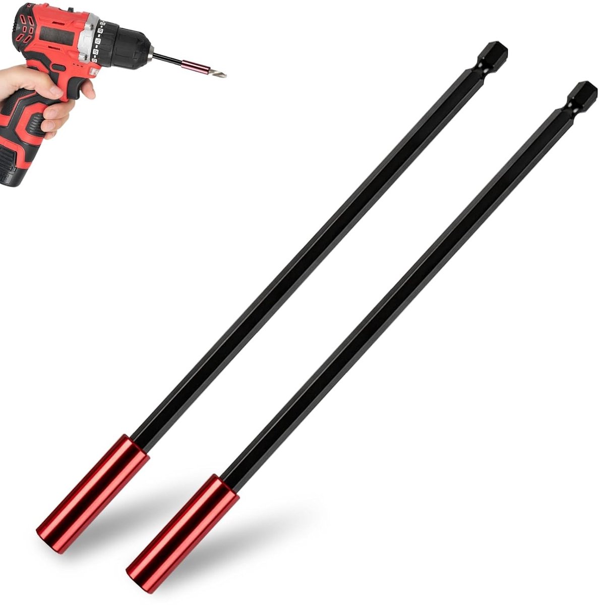 Set van 2 Stuks 300mm Bit Extensions met Sterke Magnetische Houder voor 1/4 Inch Bits, Geschikt voor Impact Schroevendraaiers en Precisiewerk