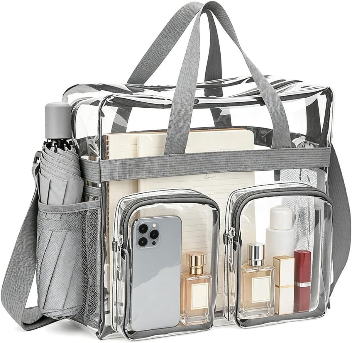 longziming - Transparante Draagtas - PVC Doorzichtige Tas - Clear Tote Bag - Herbruikbare Schoudertas met Veel Opbergruimte - Voor Winkelen, Strand, Reizen en Dagelijks Gebruik
