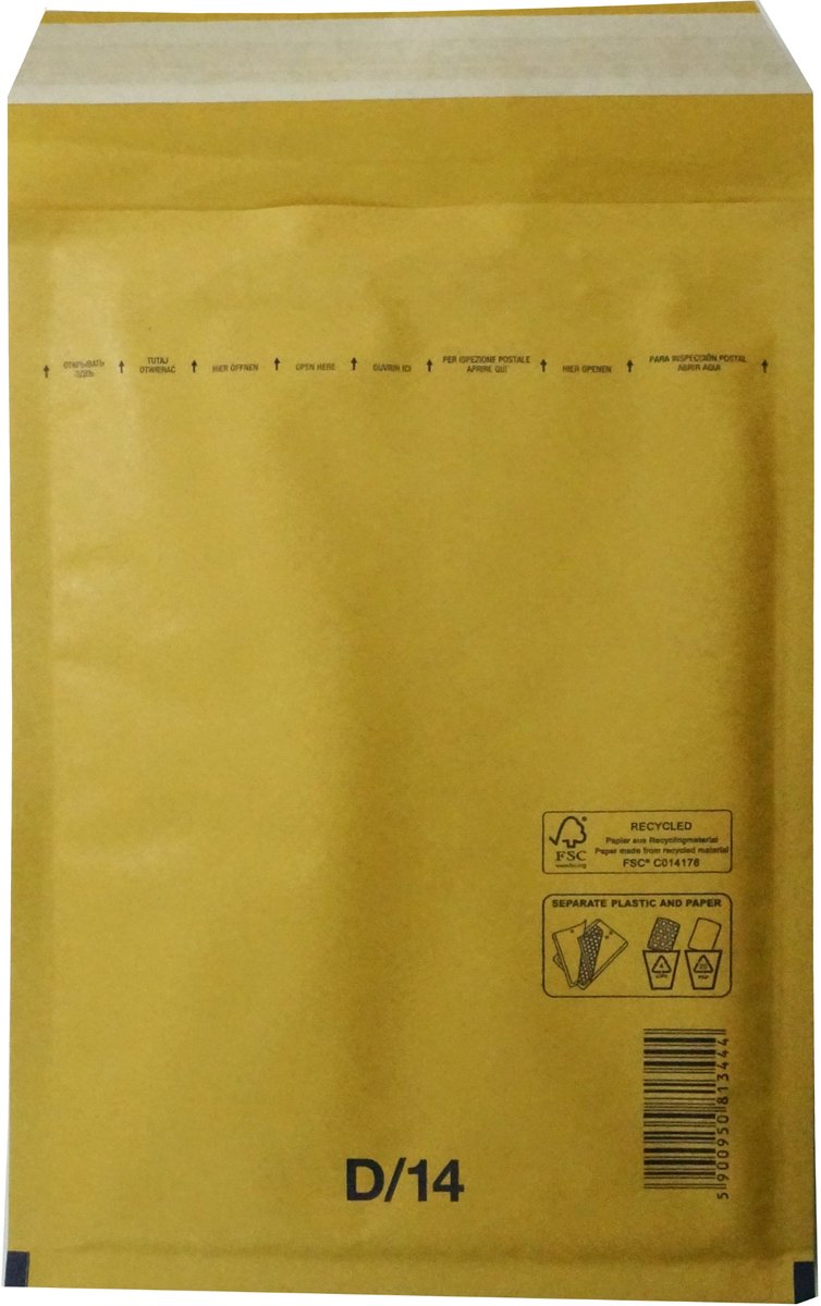 Luchtkussen enveloppen A5 - 14/D - 275 x 200 mm - 10 stuks - HK zelfklevend met plakstrip - Bruin - Netuno