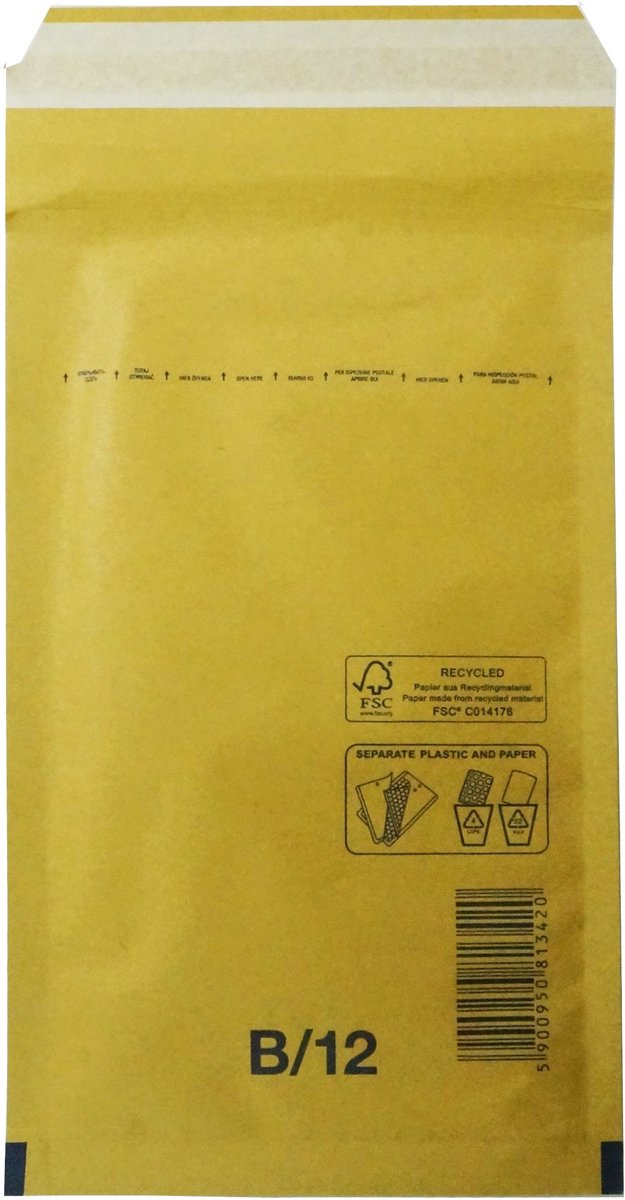 Luchtkussen enveloppen A5 - 12/B - 225 x 140 mm - 10 stuks - HK zelfklevend met plakstrip - Bruin - Netuno