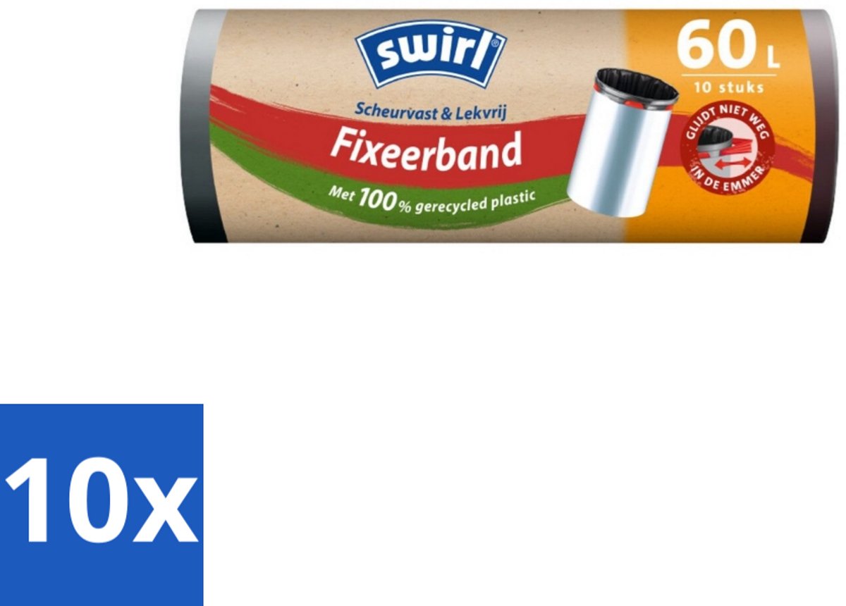 Swirl – Pedaalemmerzakken – 60 L – Fixeerband – 10 zakken - Bulkverpakking - 10 stuks
